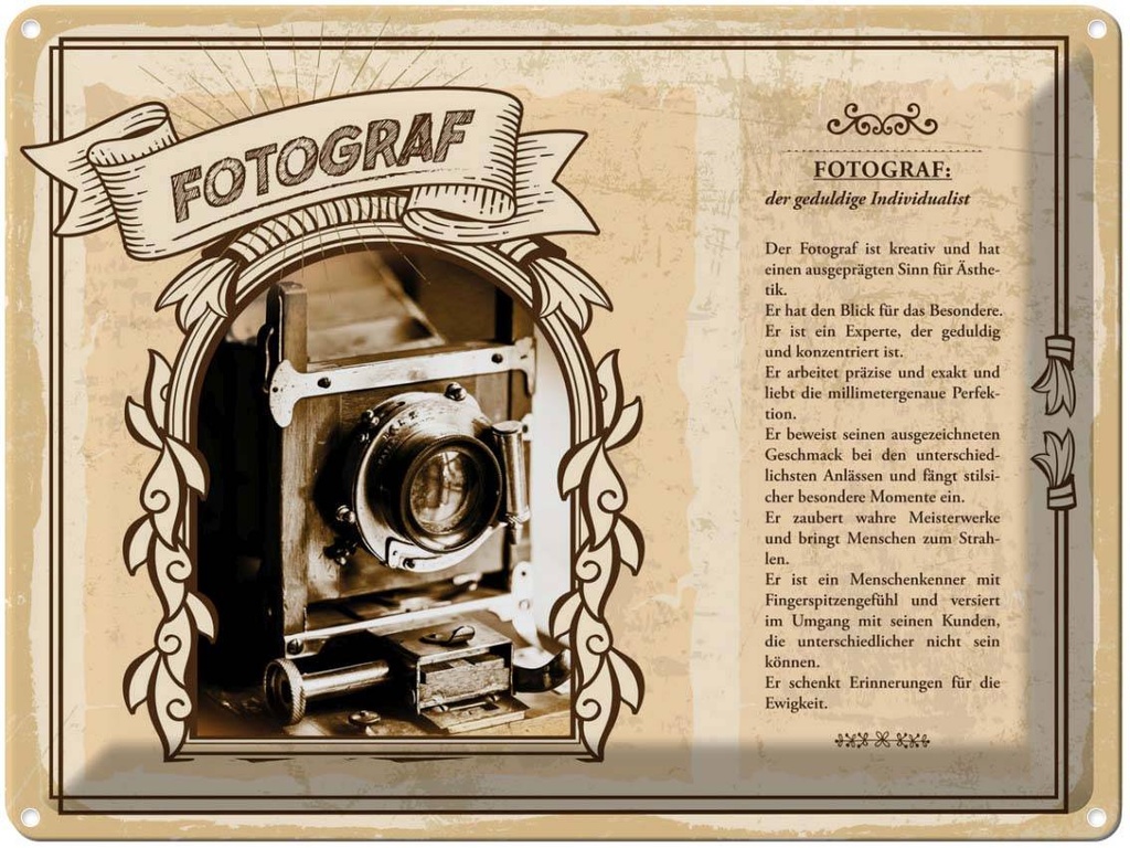 [LA-138206] Blechschild 30x40 cm Fotograf geduldige Individualist Beruf Arbeit