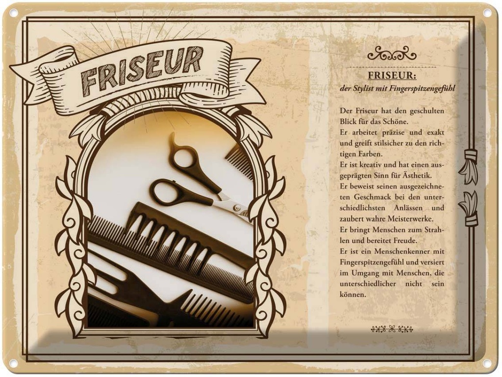 [LA-138208] Blechschild 30x40 cm Friseur Stylist geschulten Blick Beruf Arbeit