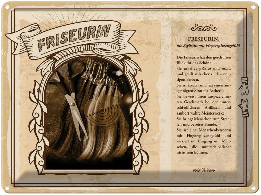 [LA-138209] Blechschild 30x40 cm Friseurin Stylistin Blick Schöne Beruf Arbeit