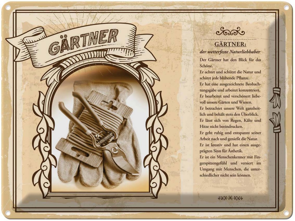 [LA-138211] Blechschild 30x40 cm Gärtner wetterfeste Naturliebhaber Beruf Arbeit