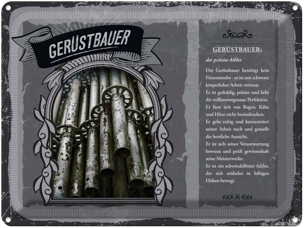 [LA-138213] Blechschild 30x40 cm Gerüstbauer präziser Athlet Beruf Arbeit Dekoration