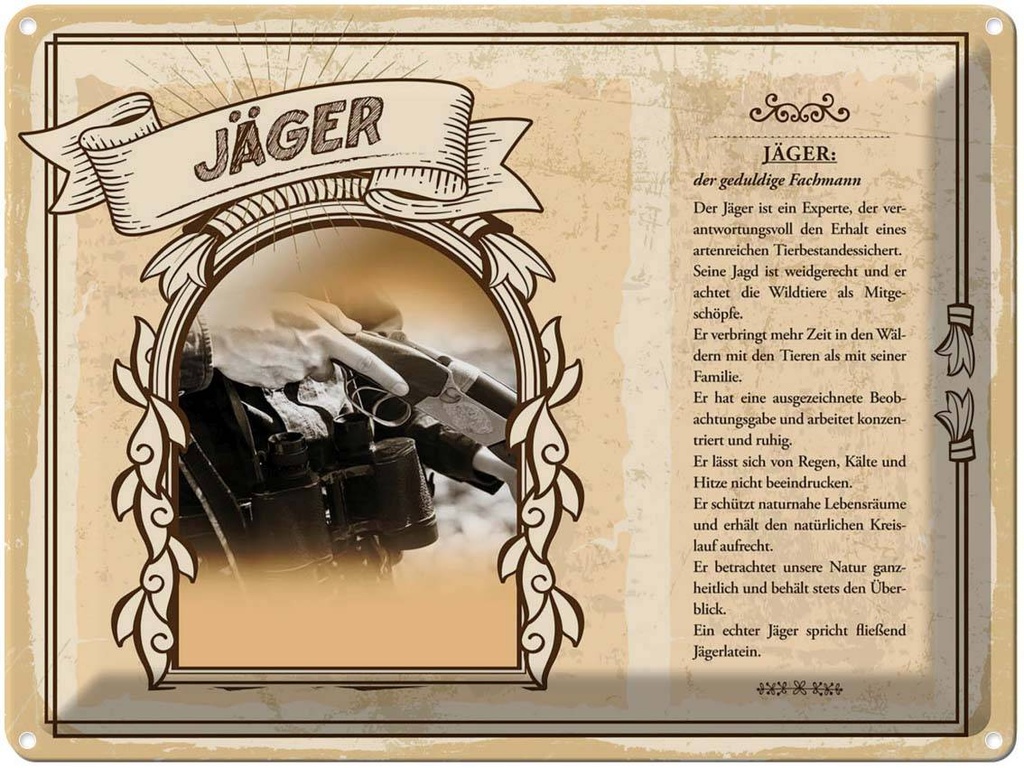 [LA-138224] Blechschild 30x40 cm Jäger Wildtiere Wälder Tiere Beruf Arbeit