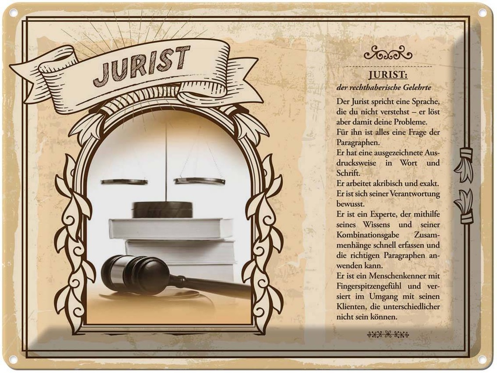 [LA-138226] Blechschild 30x40 cm Jurist Sprache Paragraphen Schrift Beruf Arbeit