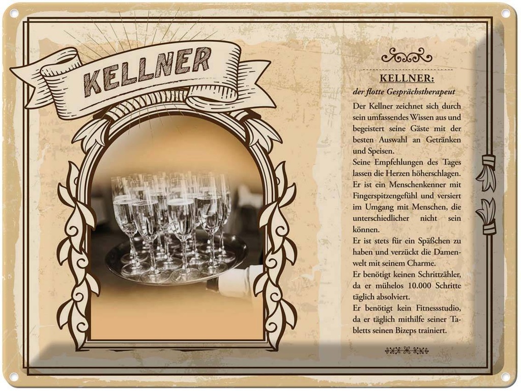 [LA-138228] Blechschild 30x40 cm Kellner Getränke Speisen Service Beruf Arbeit