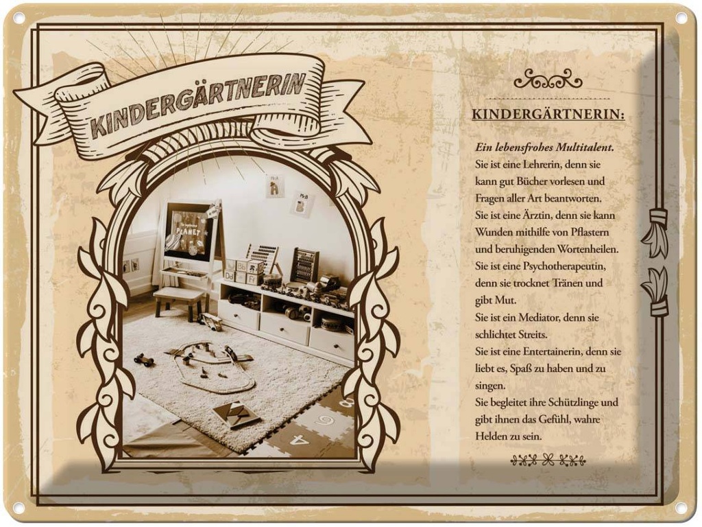 [LA-138231] Blechschild 30x40 cm Kindergärtnerin Lehrerin Spaß Beruf Arbeit