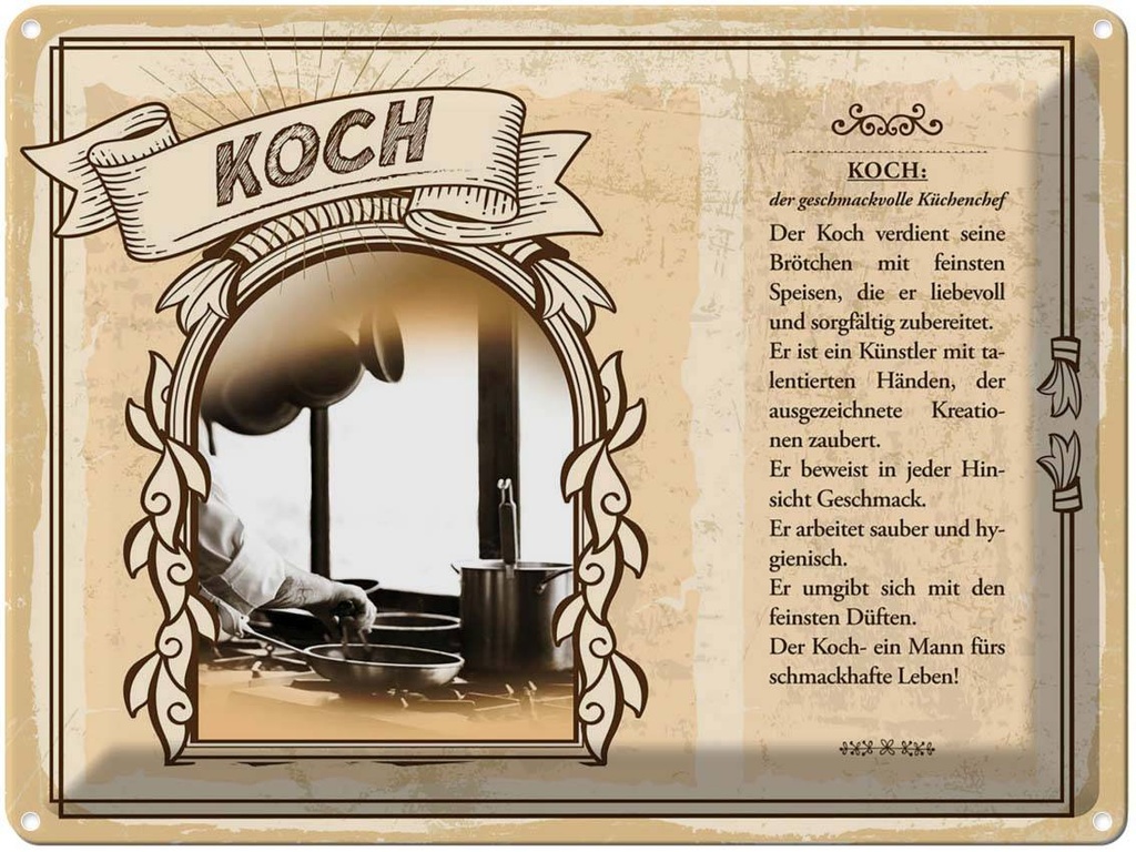 [LA-138232] Blechschild 30x40 cm Koch Speisen Geschmack Hygiene Beruf Arbeit