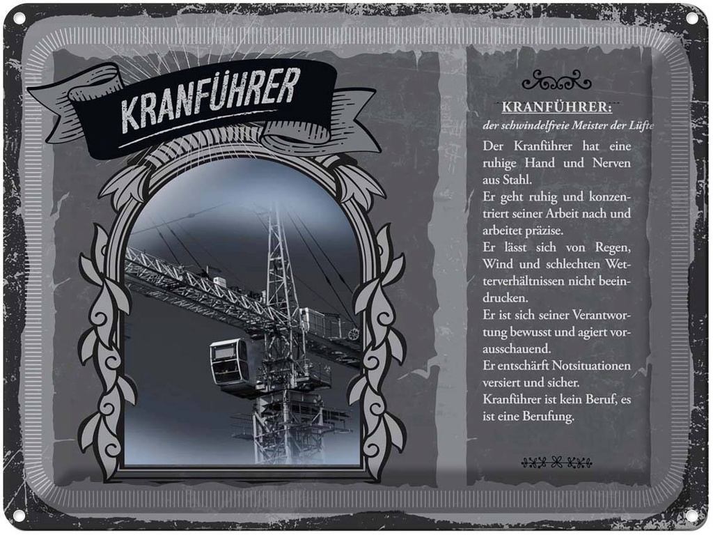 [LA-138236] Blechschild 30x40 cm Kranführer Meister der Lüfte Beruf Arbeit
