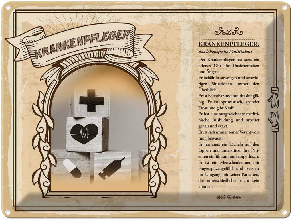 [LA-138237] Blechschild 30x40 cm Krankenpfleger belastbar Kraft Beruf Arbeit