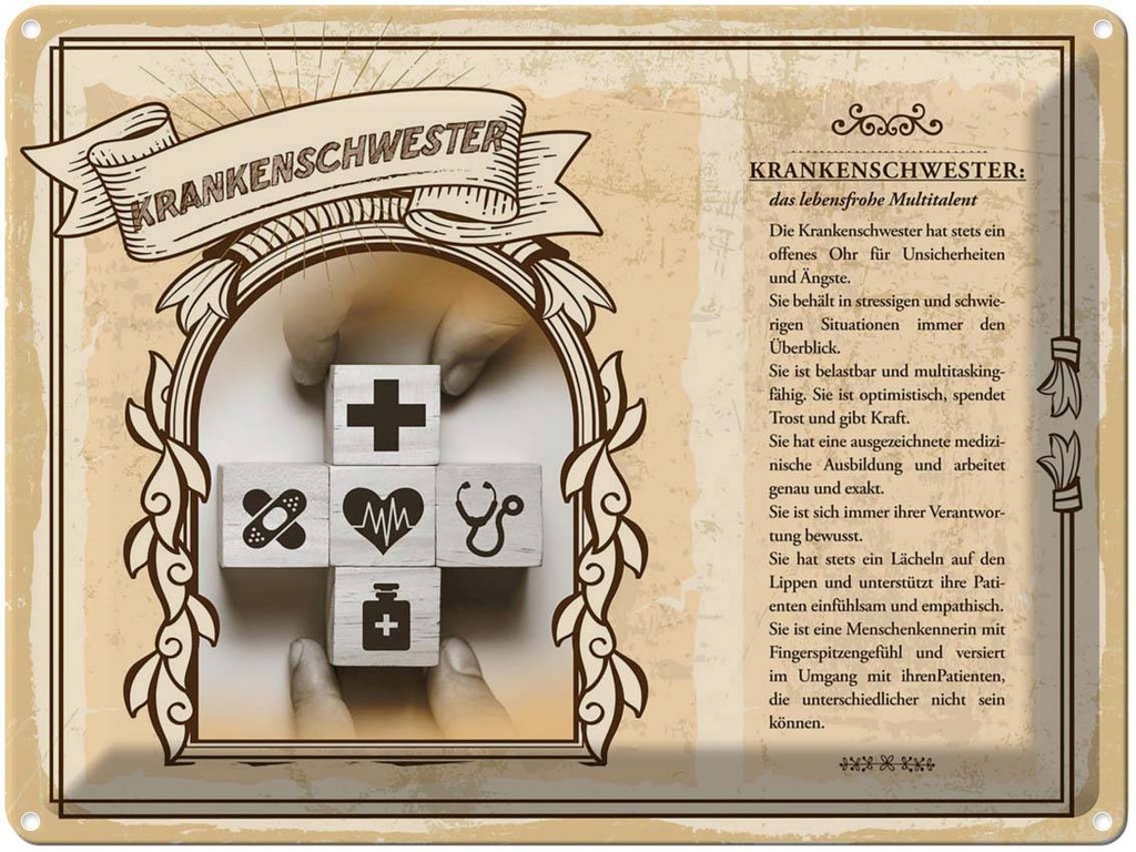 [LA-138238] Blechschild 30x40 cm Krankenschwester Kraft Trost Mut Beruf Arbeit