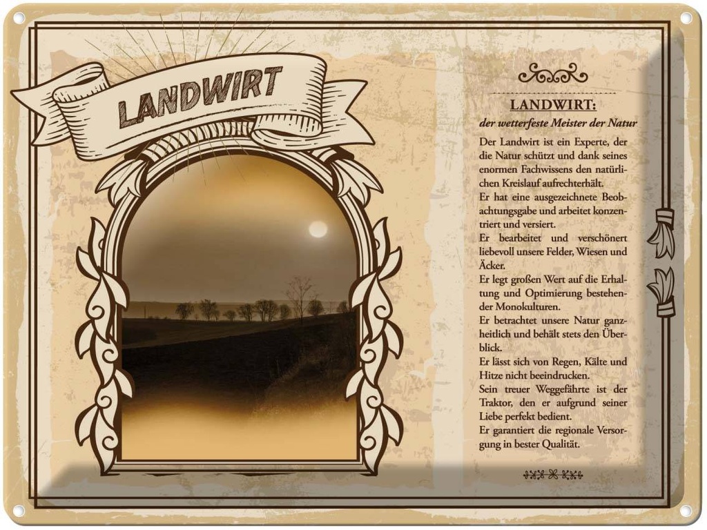 [LA-138239] Blechschild 30x40 cm Landwirt wetterfeste Meister Natur Beruf Arbeit