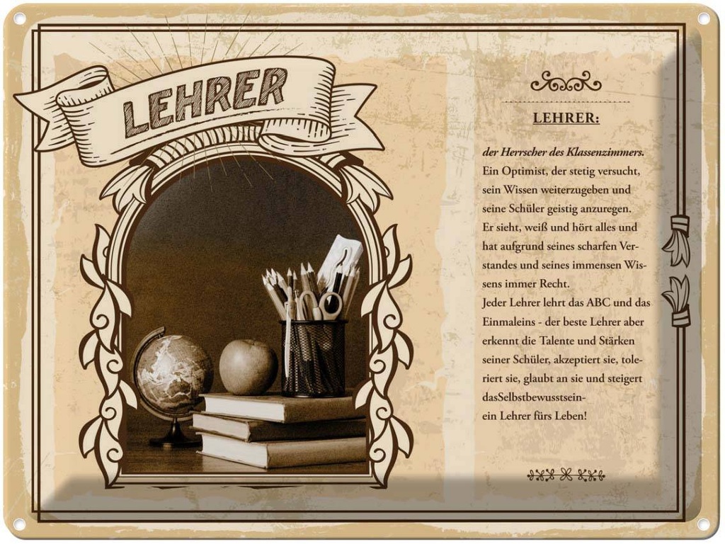 [LA-138240] Blechschild 30x40 cm Lehrer Herrscher Klassenzimmers Beruf Arbeit