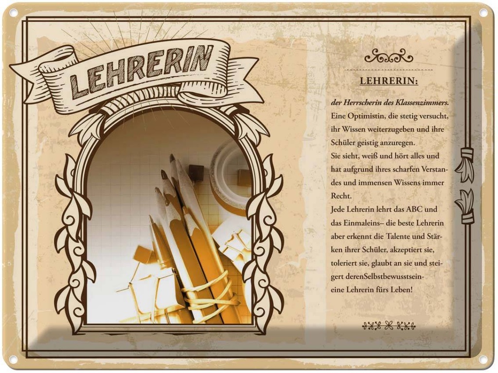[LA-138241] Blechschild 30x40 cm Lehrerin sieht weiß hört alles Beruf Arbeit