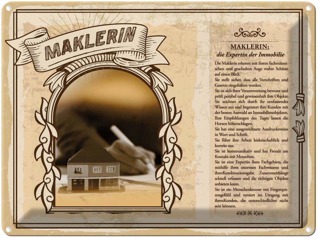 [LA-138244] Blechschild 30x40 cm Maklerin Expertin Immobilien Beruf Arbeit