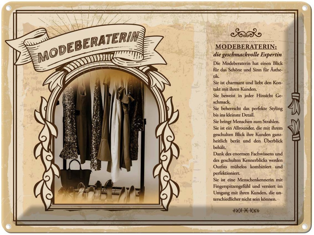 [LA-138250] Blechschild 30x40 cm Modeberaterin Geschmack Expertin Beruf Arbeit