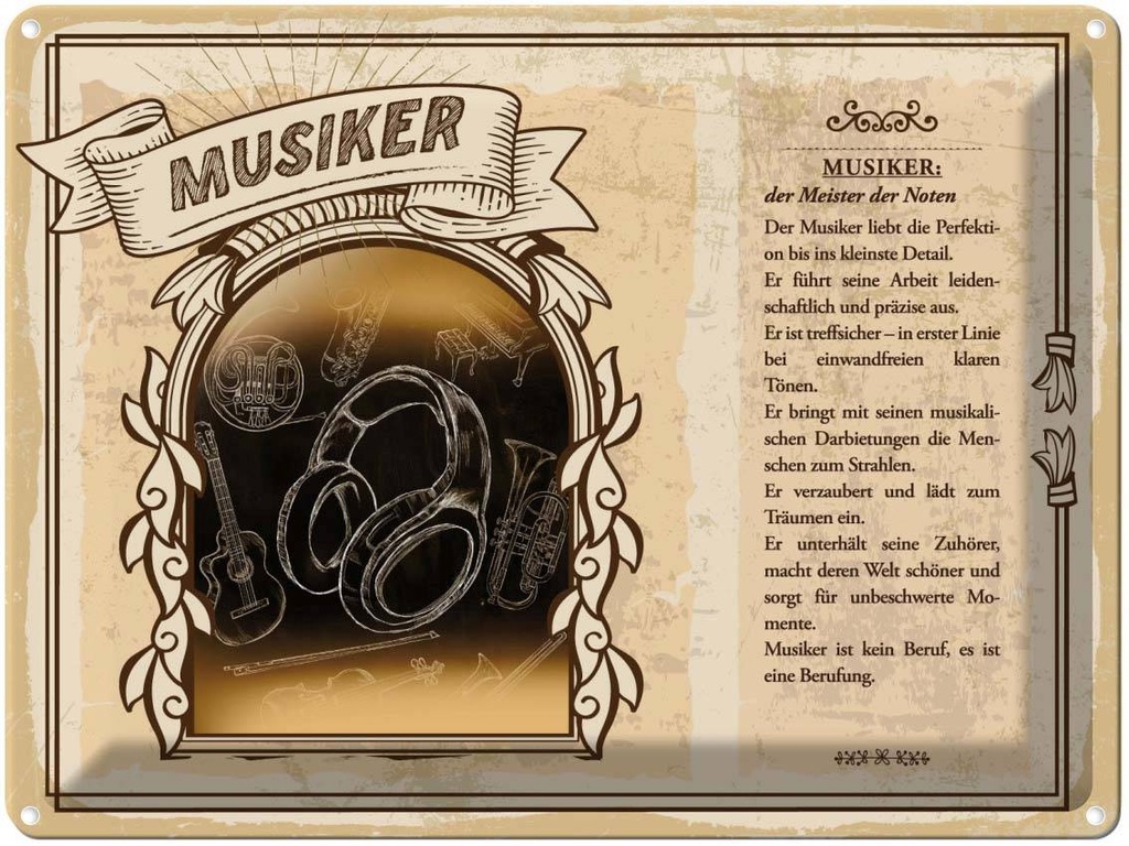 [LA-138252] Blechschild 30x40 cm Musiker Meister der Noten Musik Beruf Arbeit