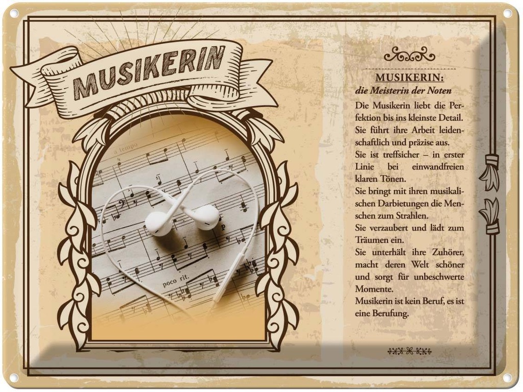 [LA-138253] Blechschild 30x40 cm Musikerin Meisterin der Noten Beruf Arbeit