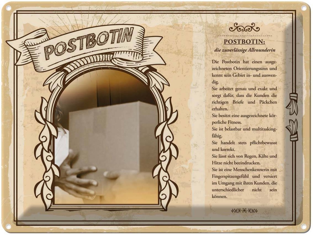 [LA-138262] Blechschild 30x40 cm Postbotin Orientierungssinn Gebiet Beruf Arbeit