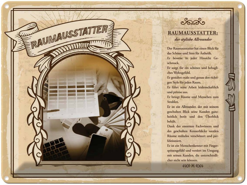 [LA-138264] Blechschild 30x40 cm Raumausstatter Schöne Ästhetik Beruf Arbeit
