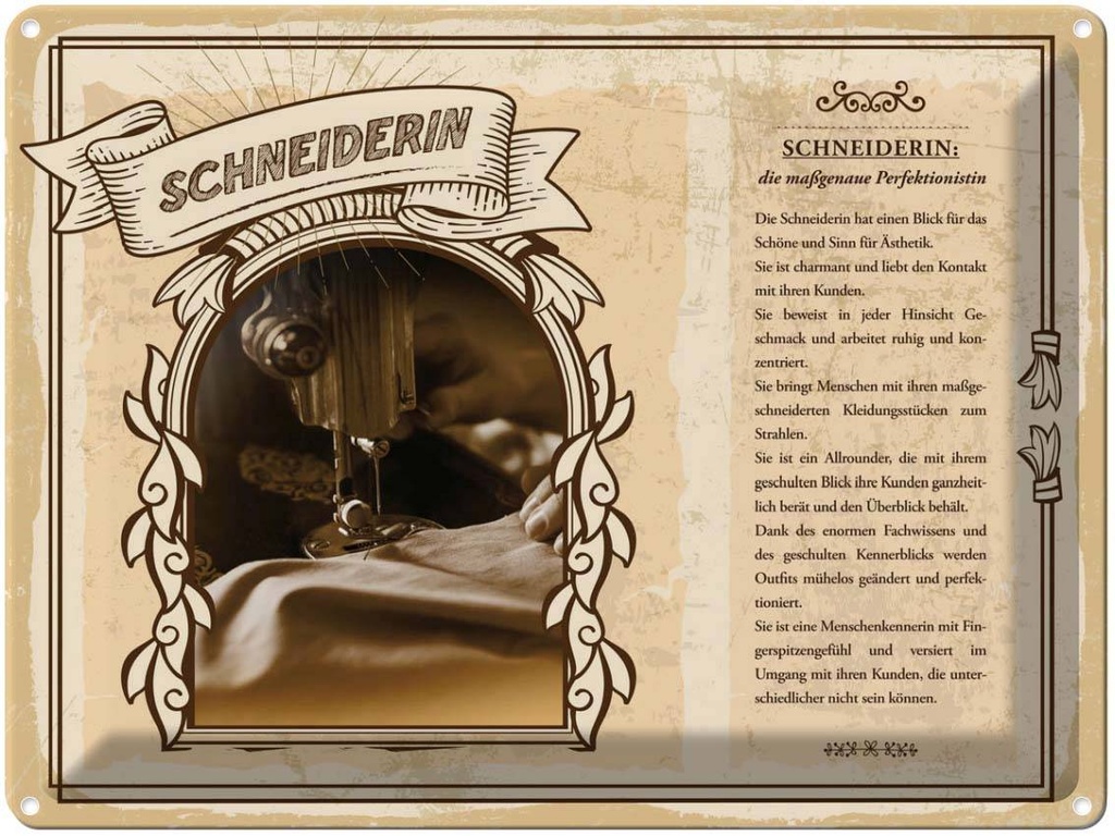[LA-138269] Blechschild 30x40 cm Schneiderin schöne Ästhetik child Beruf Arbeit