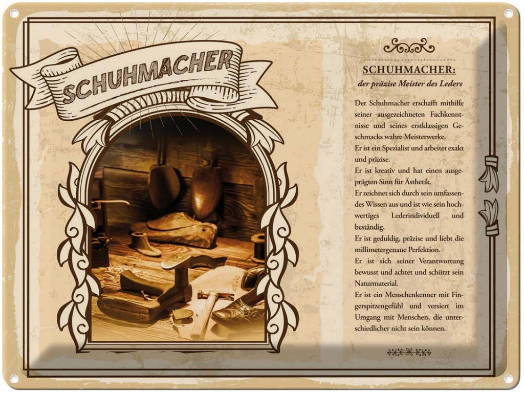 [LA-138271] Blechschild 30x40 cm Schuhmacher Fachkenntnisse Beruf Arbeit