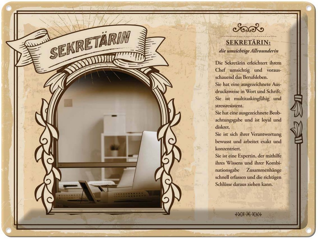 [LA-138272] Blechschild 30x40 cm Sekretärin Beobachtungsgabe Chef Beruf Arbeit