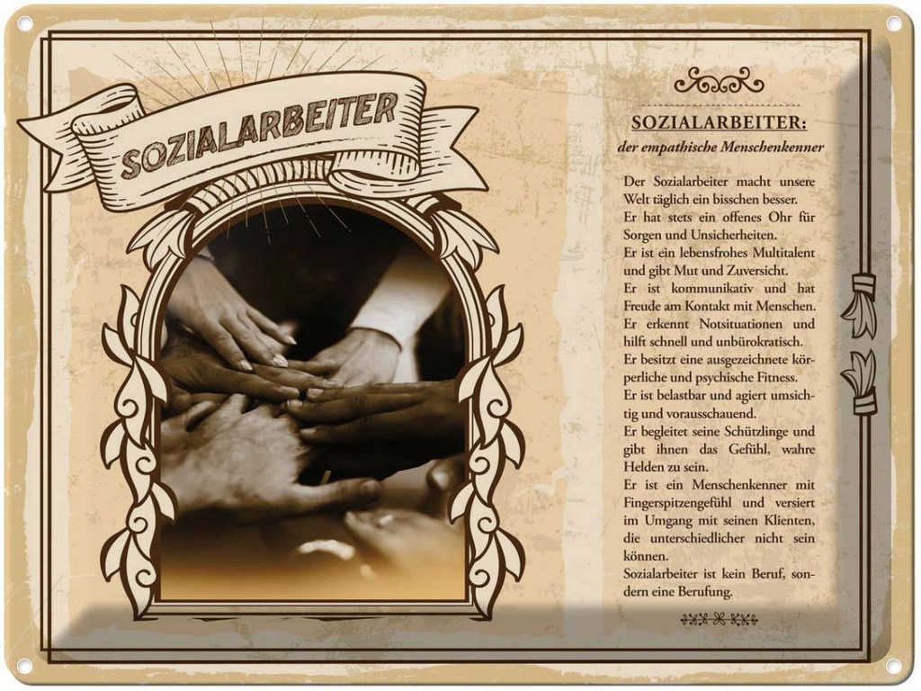 [LA-138273] Blechschild 30x40 cm Sozialarbeiter Sorgen Unsicherheit Beruf Arbeit