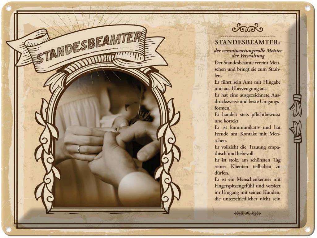 [LA-138275] Blechschild 30x40 cm Standesbeamter Verwaltung Ämter Beruf Arbeit
