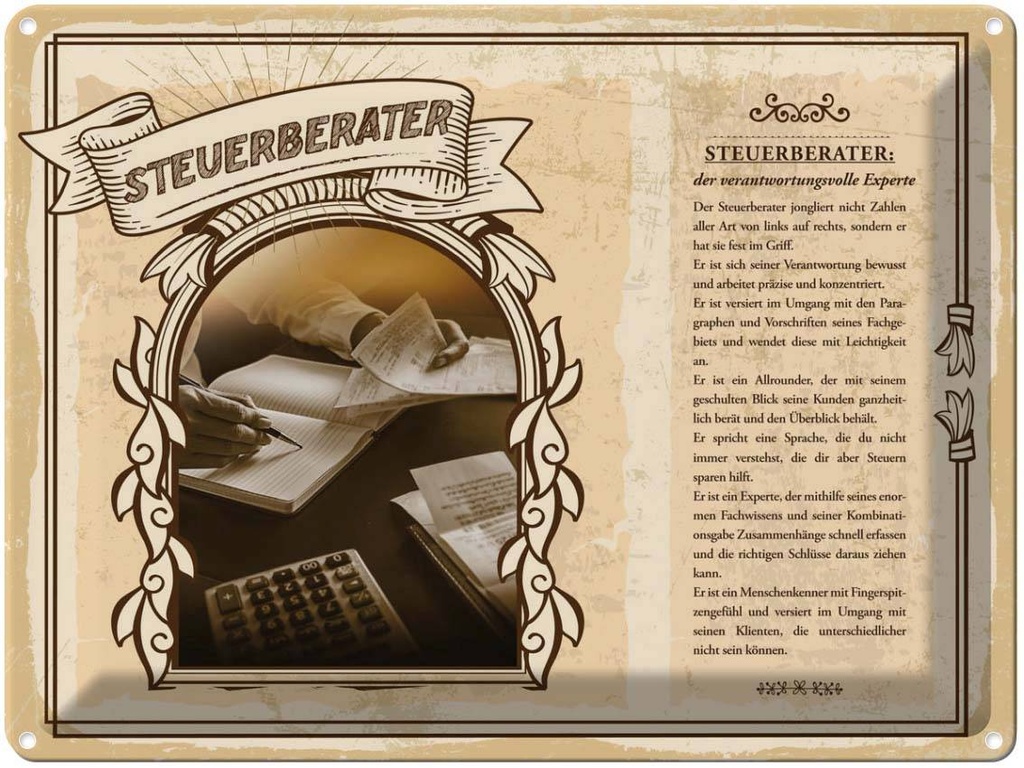 [LA-138277] Blechschild 30x40 cm Steuerberater Experte Steuern Beruf Arbeit