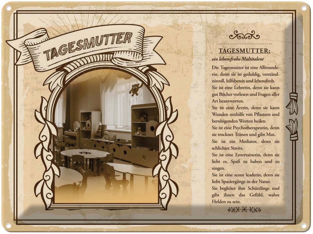[LA-138279] Blechschild 30x40 cm Tagesmutter wahre Heldin Beruf Arbeit