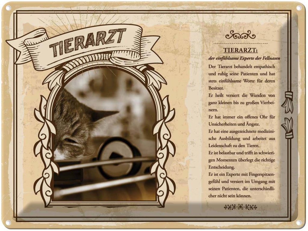 [LA-138283] Blechschild 30x40 cm Tierarzt heilt Arbeit versiert die Wunden Beruf Tier Haustier