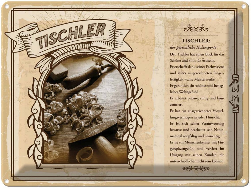 [LA-138285] Blechschild 30x40 cm Tischler Holzexpert Menschenkenner Beruf Arbeit