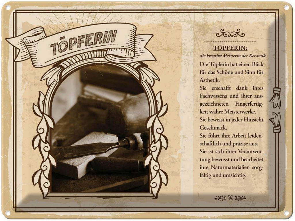 [LA-138288] Blechschild 30x40 cm Töpferin kreative Meisterin Beruf Arbeit