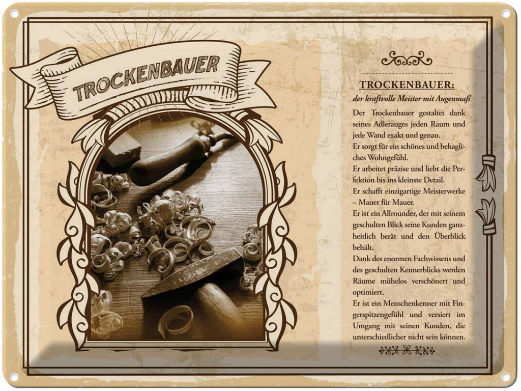 [LA-138289] Blechschild 30x40 cm Trockenbauer Meister kraftvoll Beruf Arbeit