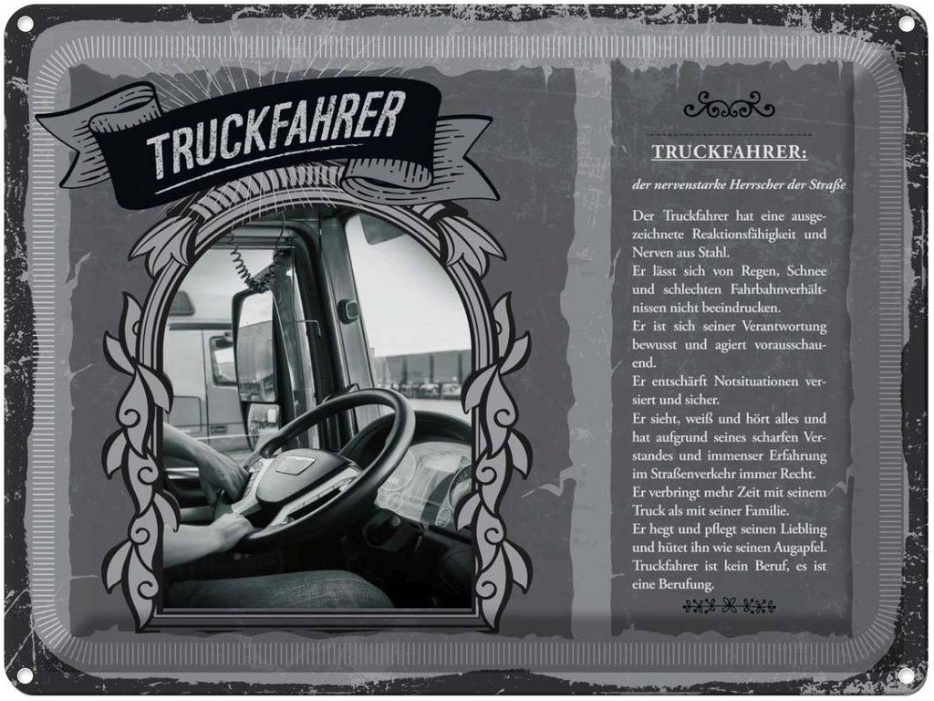 [LA-138290] Blechschild 30x40 cm Truckfahrer Nerven aus Stahl Auto Garage Werkstatt
