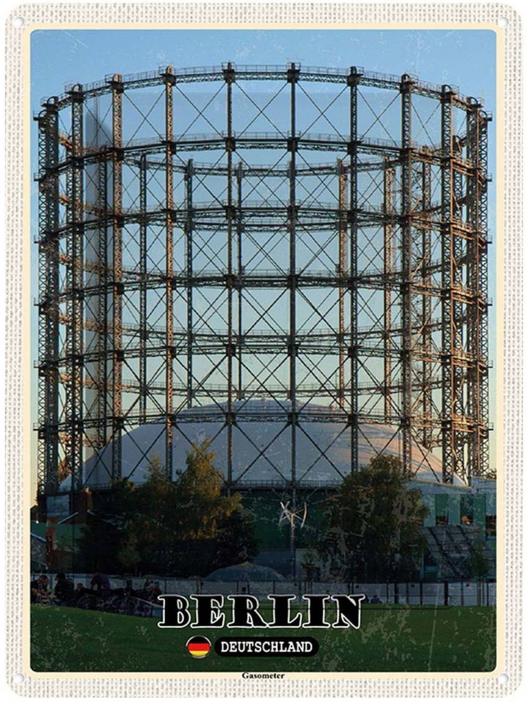 [LA-138304] Blechschild 40x30 cm Berlin Deutschland Gasometer Bildmotiv Reisemotiv Abenteuer Reisen Urlaub