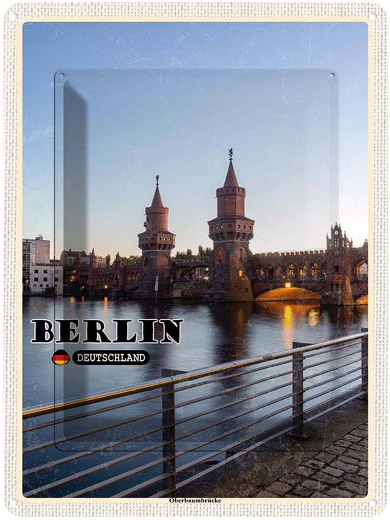 [LA-138319] Blechschild 40x30 cm Berlin Oberbaumbrücke Architektur Bildmotiv Reisemotiv Abenteuer Reisen Urlaub Häuser