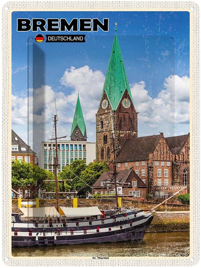 [LA-138346] Blechschild 40x30 cm Bremen Deutschland St. Martini Bildmotiv Reisemotiv Abenteuer Reisen Urlaub