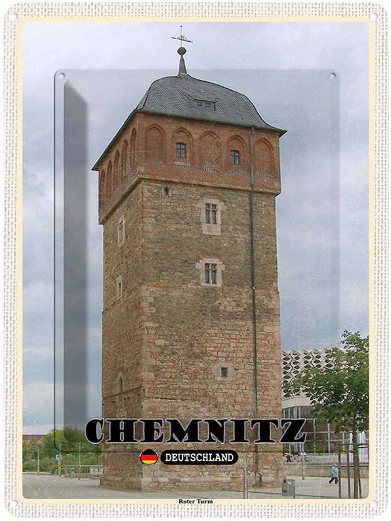 [LA-138348] Blechschild 40x30 cm Chemnitz Deutschland Roter Turm Bildmotiv Reisemotiv Abenteuer Reisen Urlaub