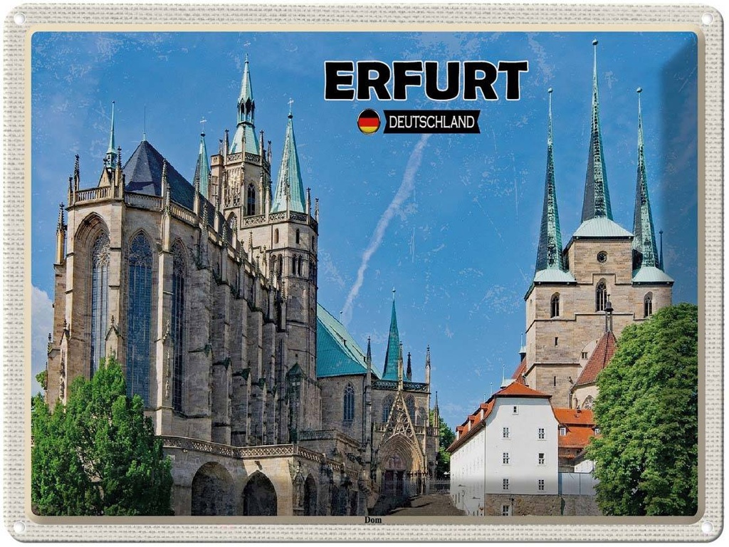 [LA-138352] Blechschild 30x40 cm Erfurt Deutschland Dom Altstadt Bildmotiv Reisemotiv Abenteuer Reisen Urlaub