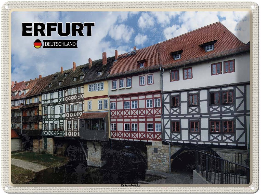 [LA-138353] Blechschild 30x40 cm Erfurt Deutschland Krämerbrücke Bildmotiv Reisemotiv Abenteuer Reisen Urlaub