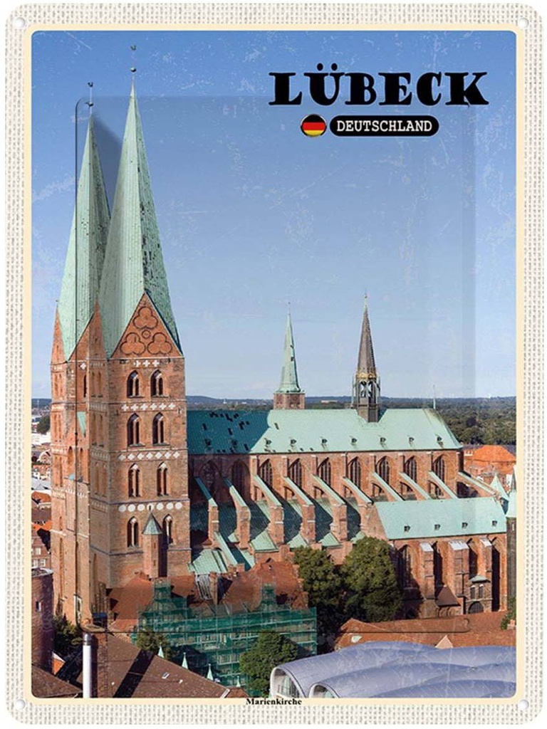 [LA-138363] Blechschild 40x30 cm Lübeck Deutschland Marienkirche Bildmotiv Reisemotiv Abenteuer Reisen Urlaub