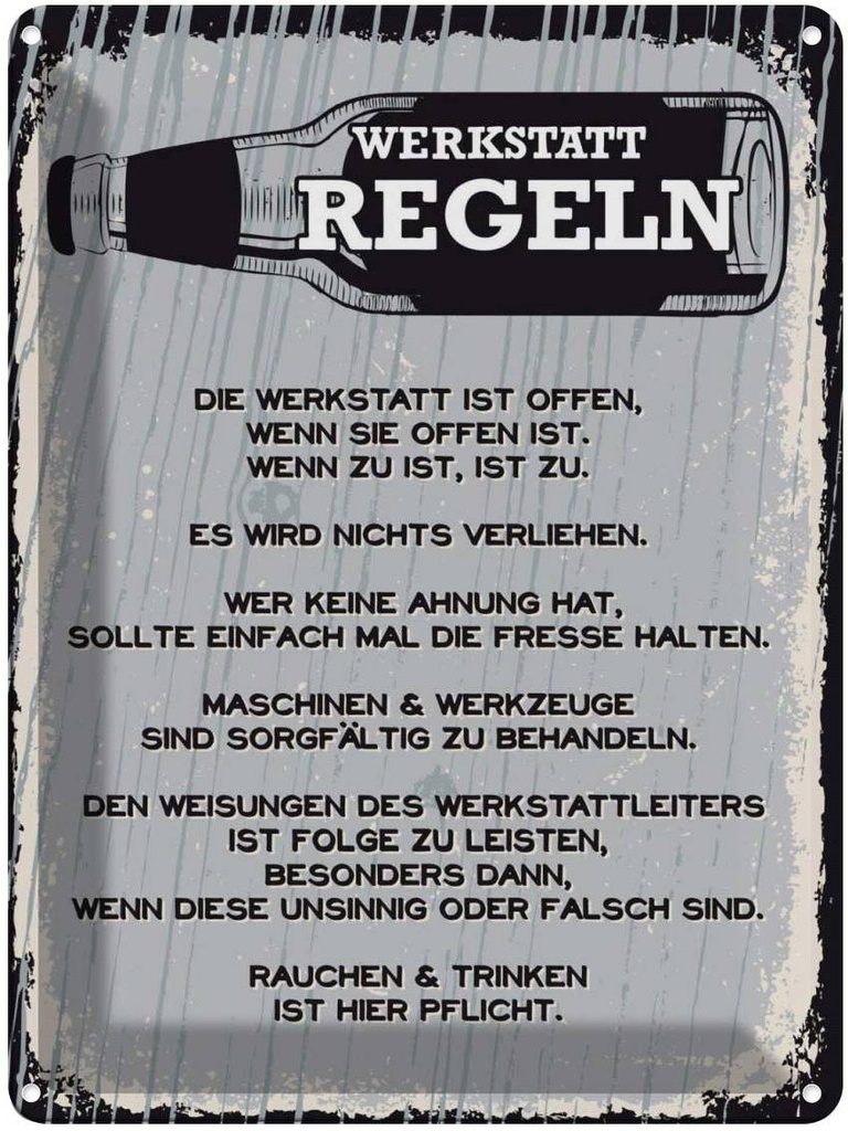 [LA-138483] Blechschild 40x30 cm Werkstatt Regeln schwarz weiß Auto Garage