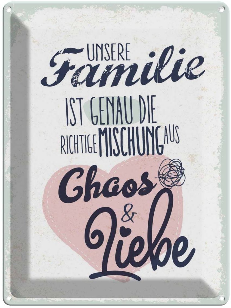 [LA-138523] Blechschild 40x30 cm Unsere Familie Chaos Liebe Herz Freunde