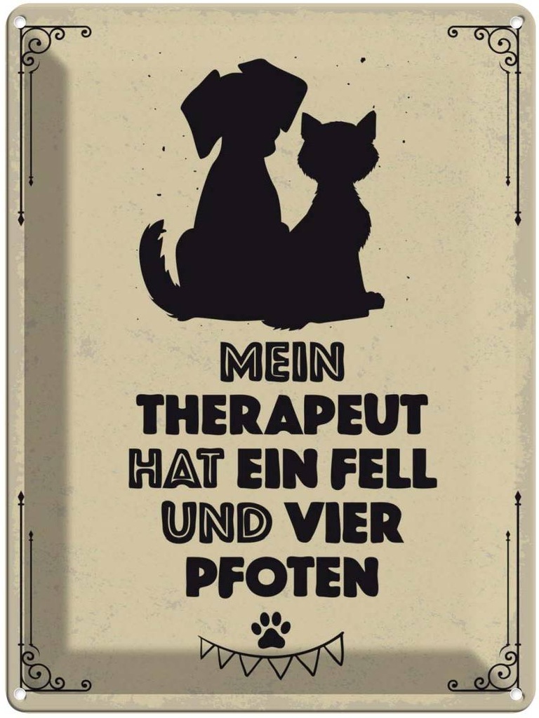 [LA-138529] Blechschild 40x30 cm Tiere Mein Therapeut hat 4 Pfoten Tier Haustier