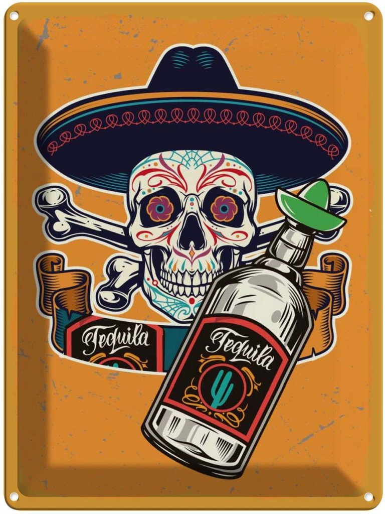 [LA-138570] Blechschild 40x30 cm Totenkopf Tequila Alkohol Essen Trinken Bar Club