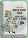 Blechschild 40x30 cm Pinup I´m on the Gin & Tonic Diet Pin Up