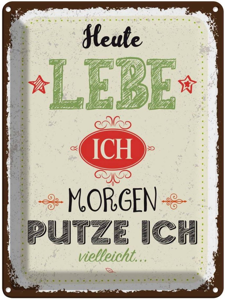 Blechschild 40x30 cm heute lebe ich morgen putze Spruch Zitat