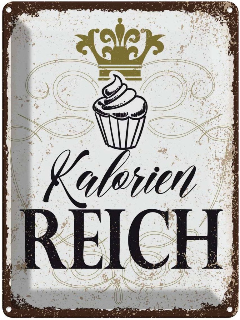 [LA-138617] Blechschild 40x30 cm Cupcake Kalorien Küche Kochen reich Essen Backen