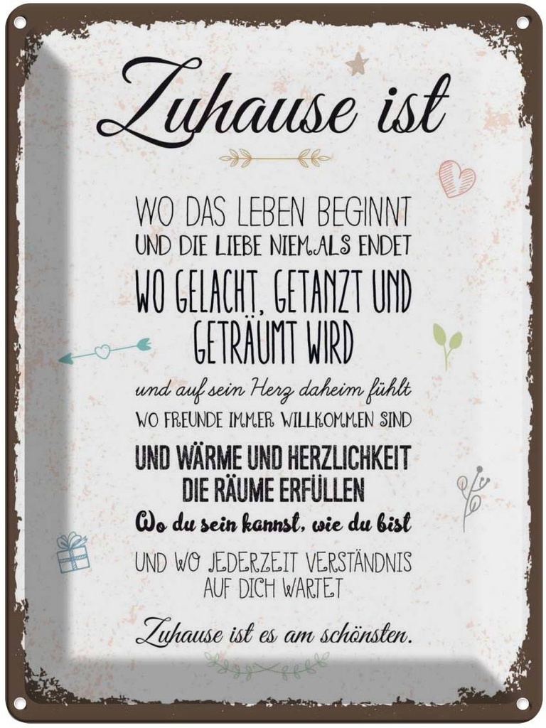 Blechschild 40x30 cm Zuhause ist wo das Leben beginnt Spruch Zitat