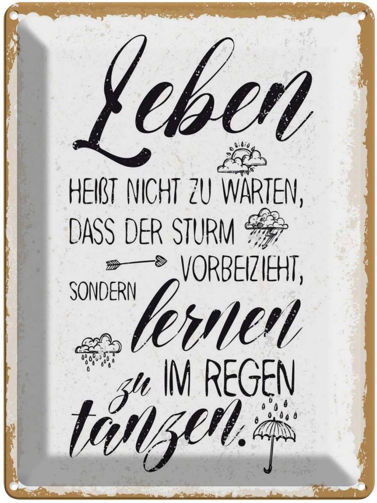 Blechschild 40x30 cm Leben nicht warten Sturm vorbei Spruch Zitat